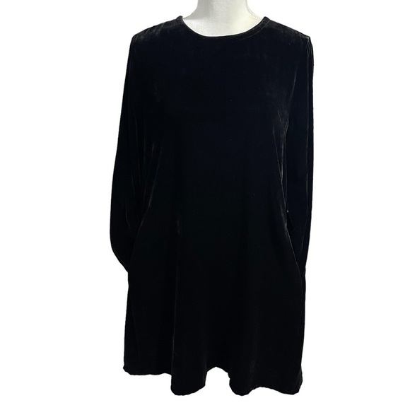 EILEEN FISHER CREW NECK VELVET DRESS KNEE-LENGTH SILK BLACK XXS $348 NEW - Picture 11 of 14